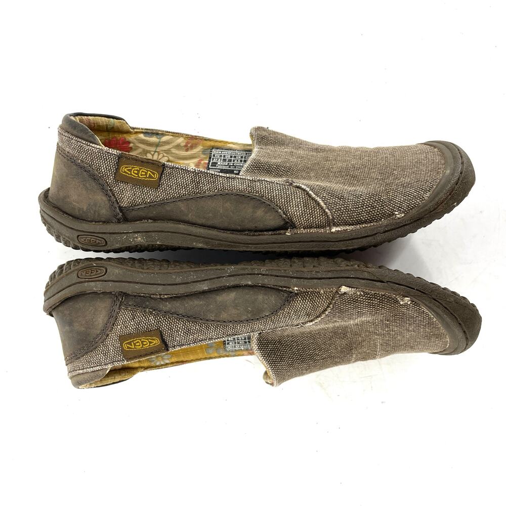 Keen Women's‎ 7 / 37.5 Gray Cush Golden Summer Canvas Leather Slip on Loafers - Picture 5 of 7